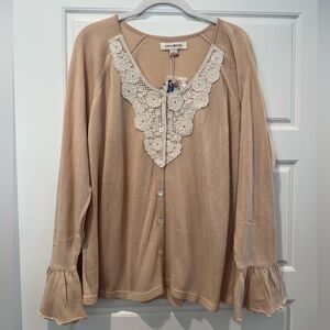 NWT April Cornell L Parchment Candlelight Cotton Cardigan
